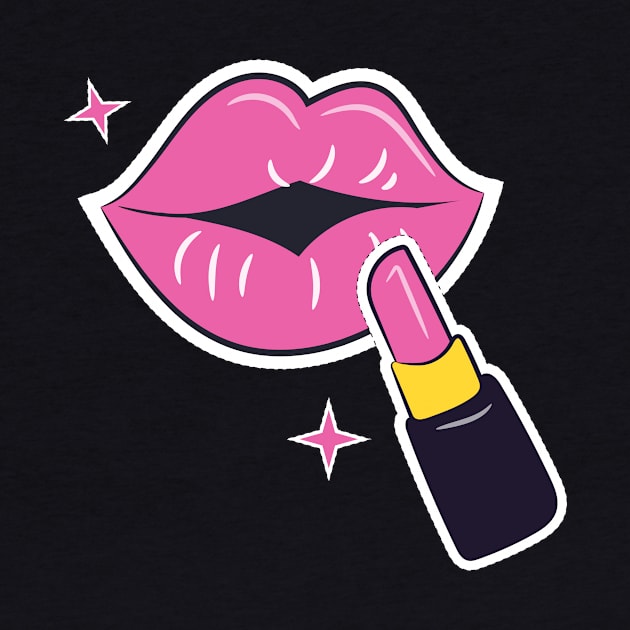 Putting Pink Lipstick on Lips by TNMGRAPHICS